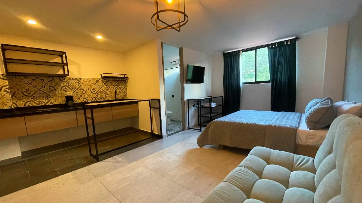 Habitación familiar con cocina y sofá en Trip Monkey Del Río